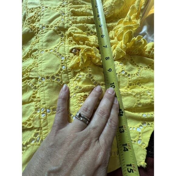 Shoshanna Women Dress Yellow Eyelet Deep V Neck Size 4 Sleeveless Spring Summer - Picture 9 of 10